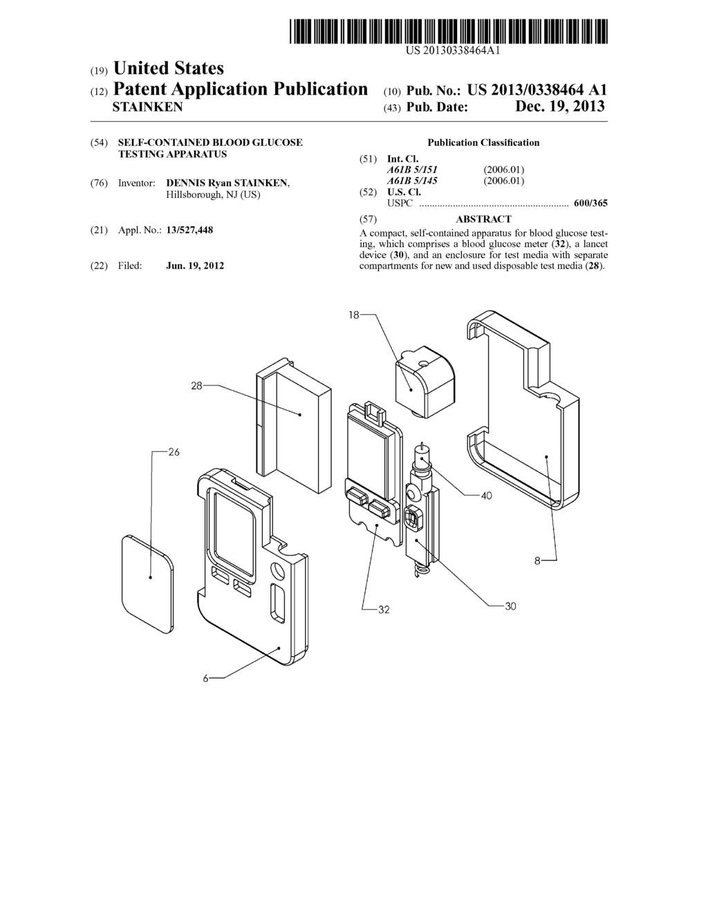 SELF-CONTAINED BLOOD GLUCOSE TESTING APPARATUS - diagram, schematic, and image 01