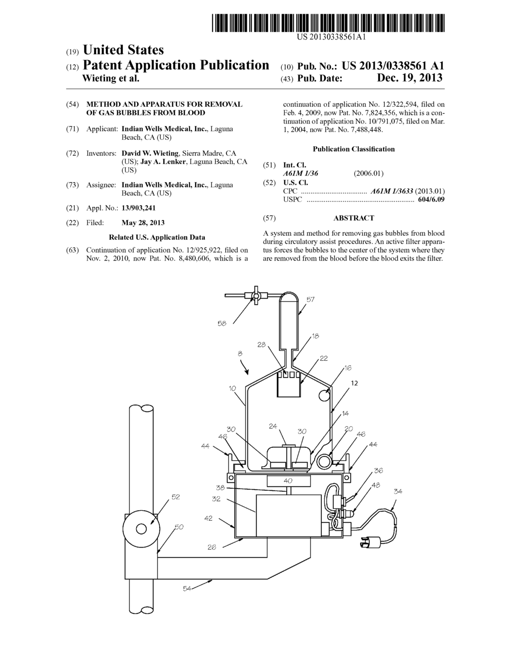 METHOD AND APPARATUS FOR REMOVAL OF GAS BUBBLES FROM BLOOD - diagram, schematic, and image 01