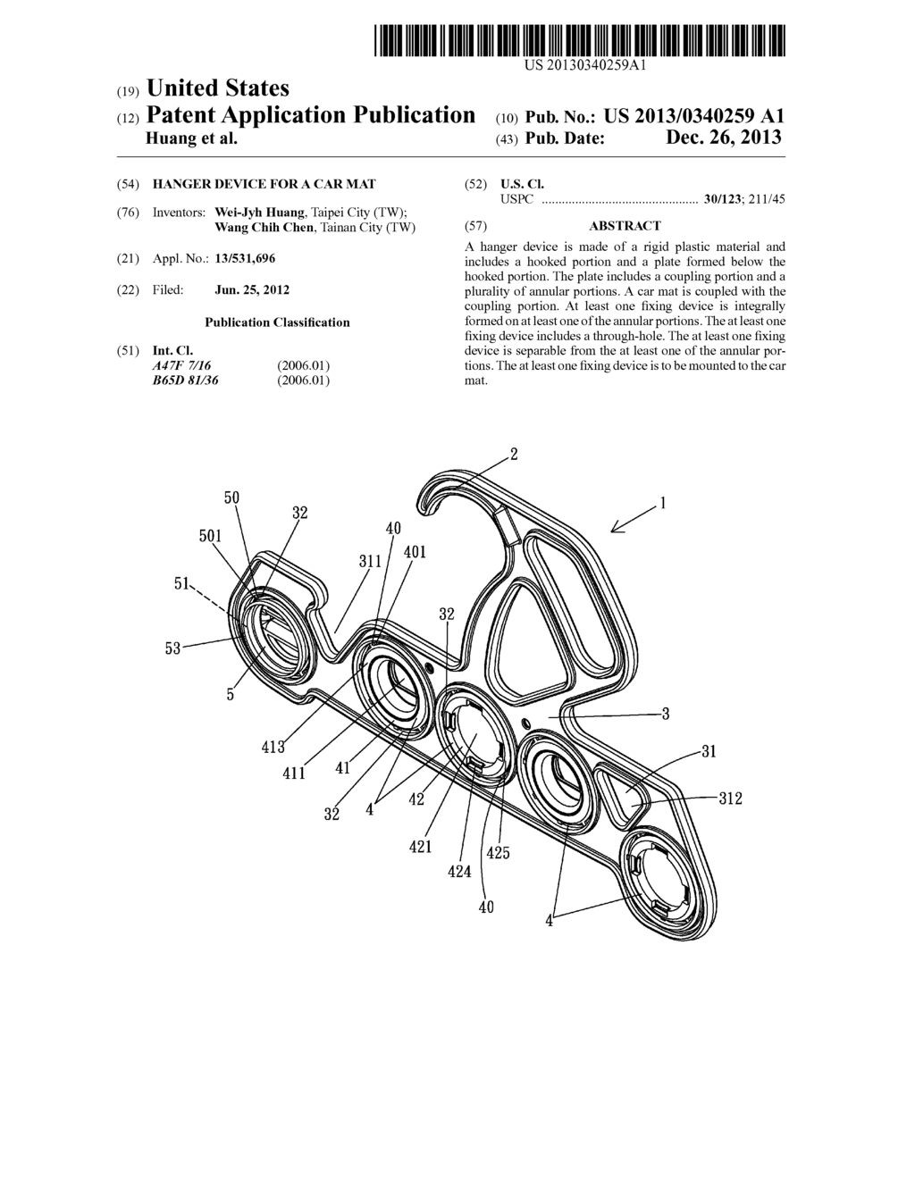 HANGER DEVICE FOR A CAR MAT - diagram, schematic, and image 01