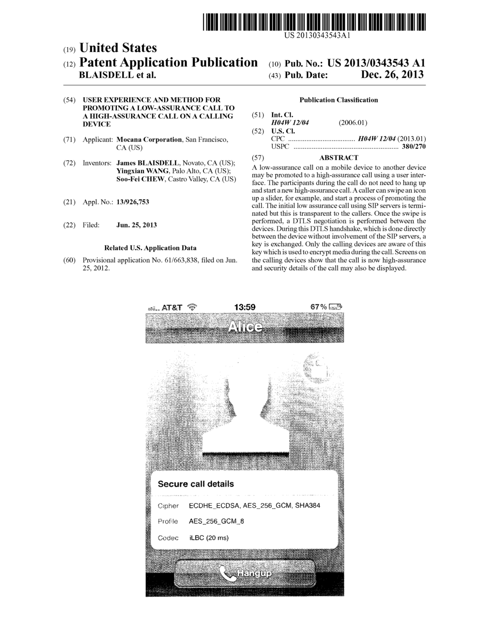 USER EXPERIENCE AND METHOD FOR PROMOTING A LOW-ASSURANCE CALL TO A     HIGH-ASSURANCE CALL ON A CALLING DEVICE - diagram, schematic, and image 01