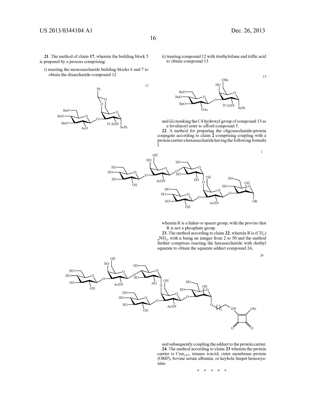 OLIGOSACCHARIDES AND OLIGOSACCHARIDE-PROTEIN CONJUGATES DERIVED FROM     CLOSTRIDIUM DIFFICILE POLYSACCHARIDE PS-II, METHODS OF SYNTHESIS AND USES     THEREOF, IN PARTICULAR AS A VACCINE - diagram, schematic, and image 19