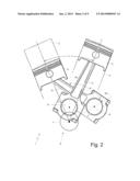  V  CONFIGURATION ENGINE CYLINDERS AND CRANK WITH ANTIPHASE FIRST ORDER     RECIPROCATING INERTIAL FORCES diagram and image