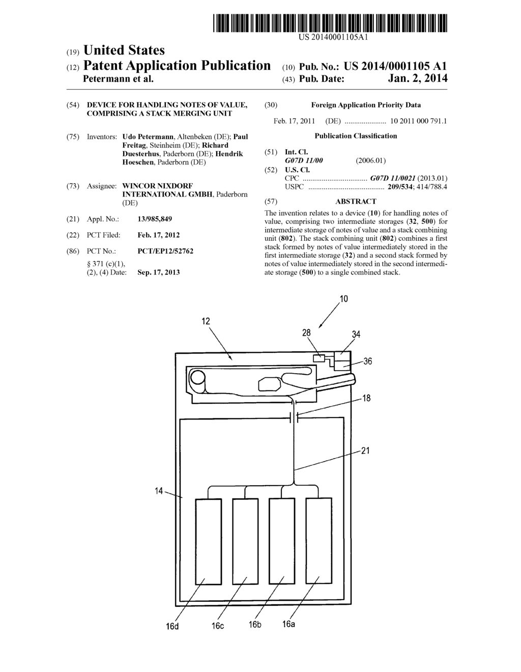 DEVICE FOR HANDLING NOTES OF VALUE, COMPRISING A STACK MERGING UNIT - diagram, schematic, and image 01