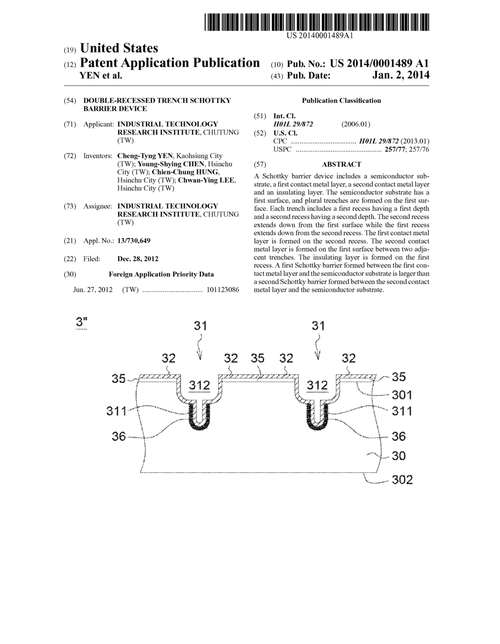 DOUBLE-RECESSED TRENCH SCHOTTKY BARRIER DEVICE - diagram, schematic, and image 01