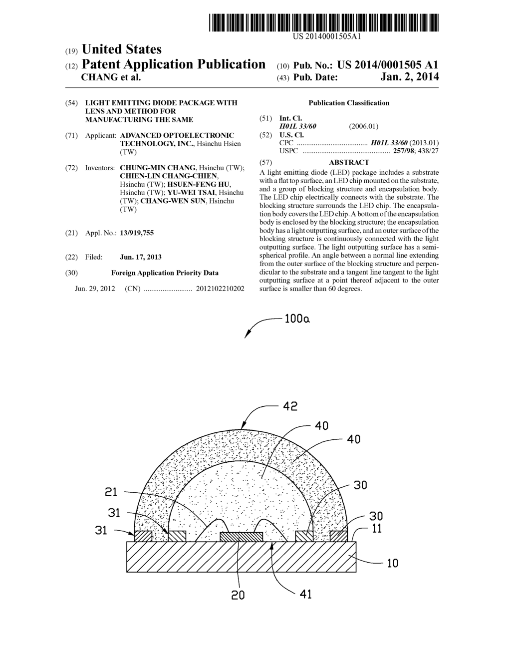 LIGHT EMITTING DIODE PACKAGE WITH LENS AND METHOD FOR MANUFACTURING THE     SAME - diagram, schematic, and image 01