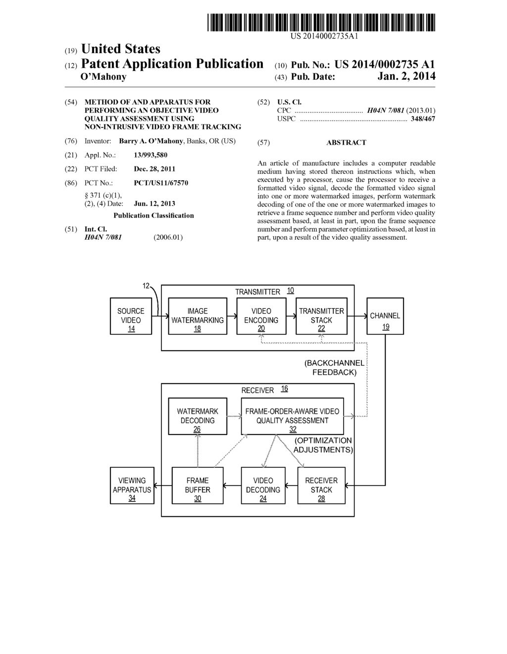 METHOD OF AND APPARATUS FOR PERFORMING AN OBJECTIVE VIDEO QUALITY     ASSESSMENT USING NON-INTRUSIVE VIDEO FRAME TRACKING - diagram, schematic, and image 01