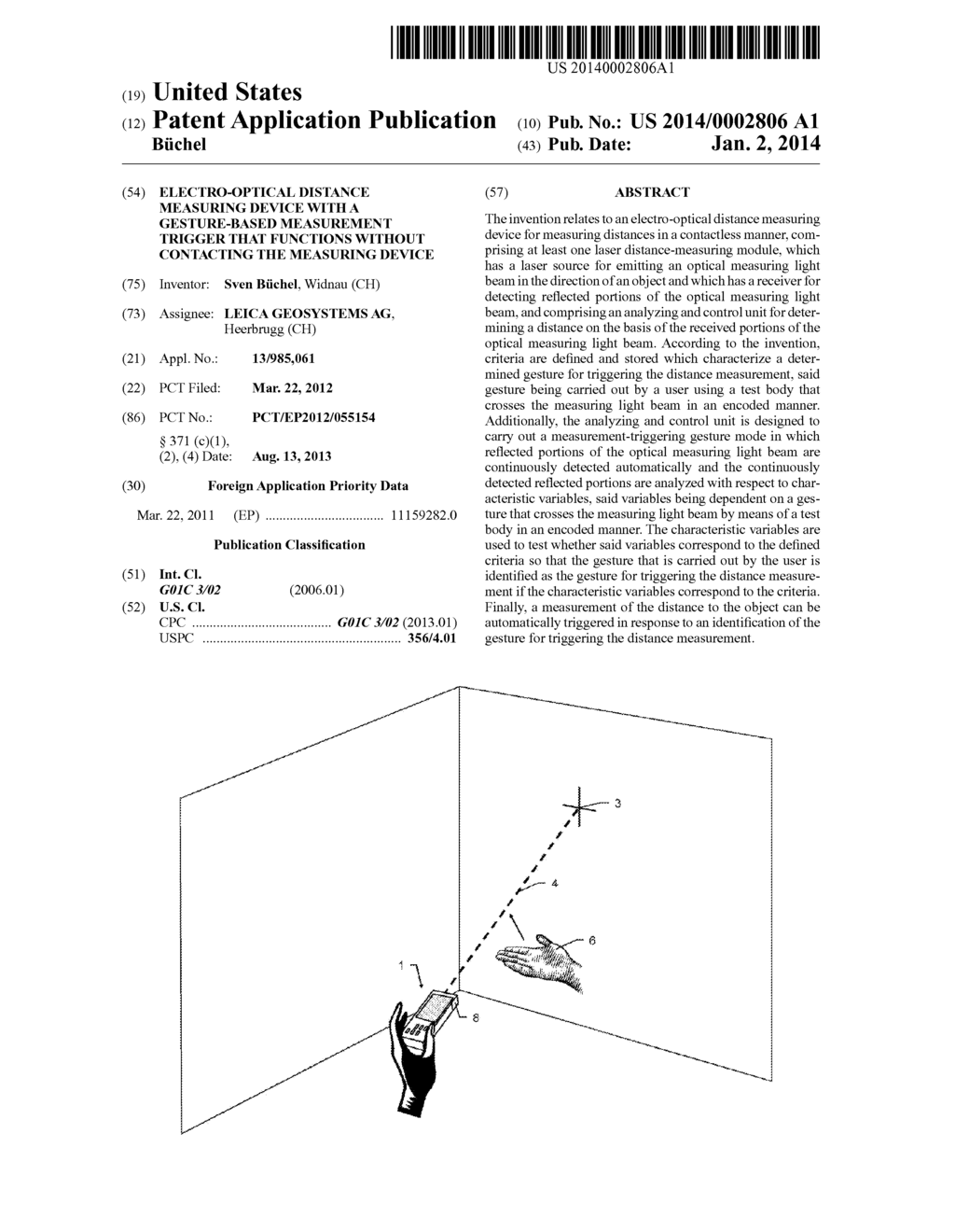 ELECTRO-OPTICAL DISTANCE MEASURING DEVICE WITH A GESTURE-BASED MEASUREMENT     TRIGGER THAT FUNCTIONS WITHOUT CONTACTING THE MEASURING DEVICE - diagram, schematic, and image 01