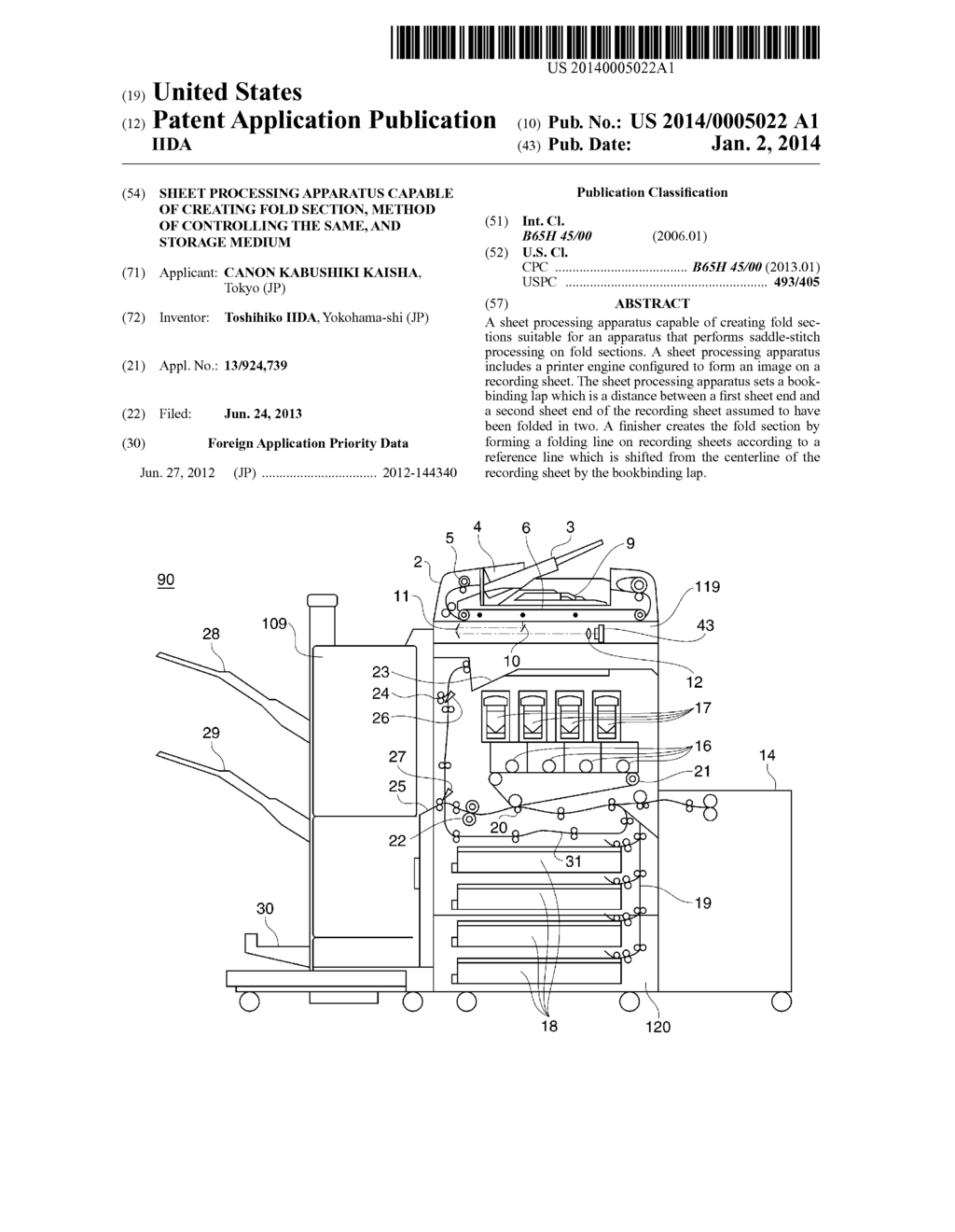 SHEET PROCESSING APPARATUS CAPABLE OF CREATING FOLD SECTION, METHOD OF     CONTROLLING THE SAME, AND STORAGE MEDIUM - diagram, schematic, and image 01