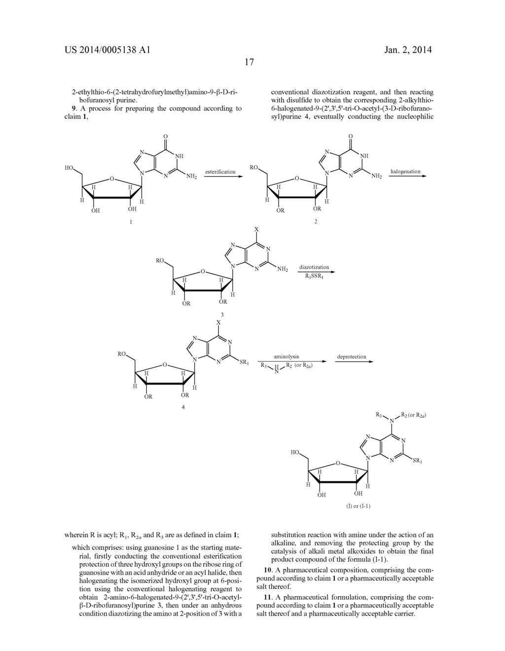 Ribofuranosyl Purine Compounds, Methods for Preparing the Same and Use     Thereof - diagram, schematic, and image 18