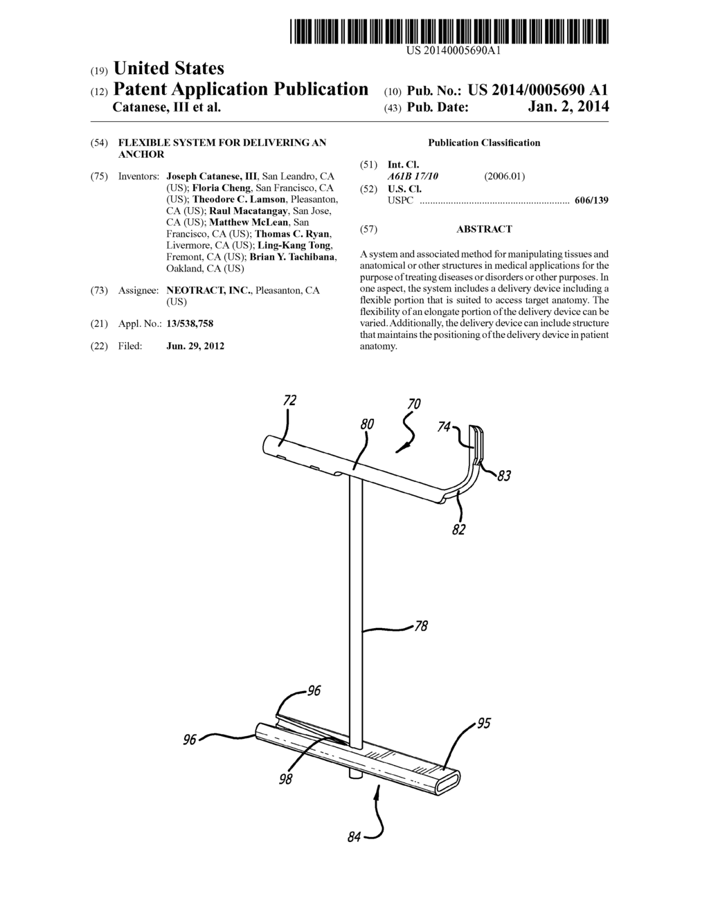 FLEXIBLE SYSTEM FOR DELIVERING AN ANCHOR - diagram, schematic, and image 01