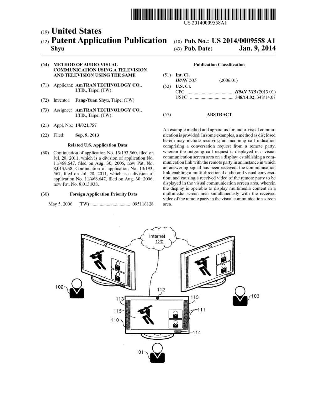 METHOD OF AUDIO-VISUAL COMMUNICATION USING A TELEVISION AND TELEVISION     USING THE SAME - diagram, schematic, and image 01