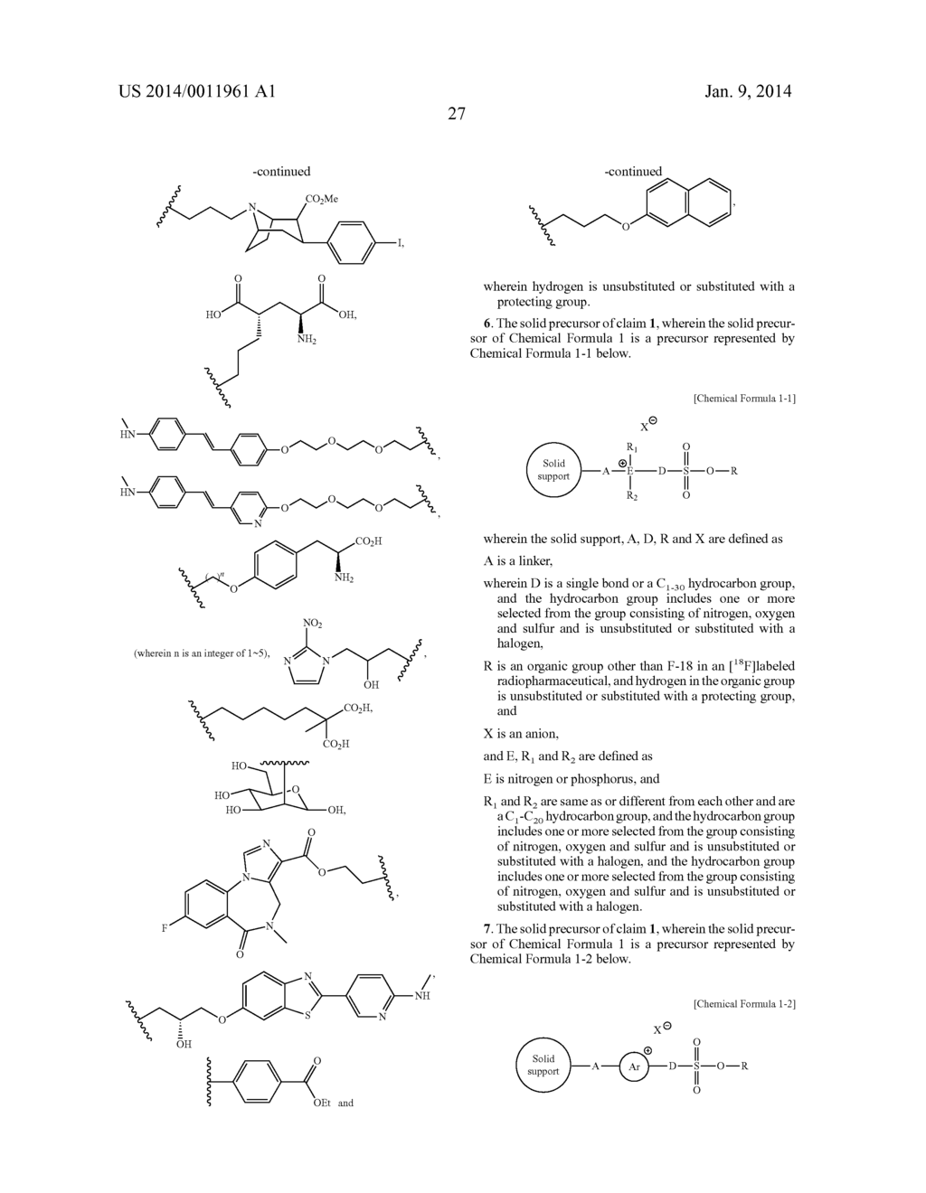 PRECURSOR COMPOUND CONNECTED TO SOLID SUPPORT FOR MANUFACTURING 18F     RADIOPHARMACEUTICAL, METHOD FOR MANUFACTURING SAME, AND APPLICATION     THEREOF - diagram, schematic, and image 31