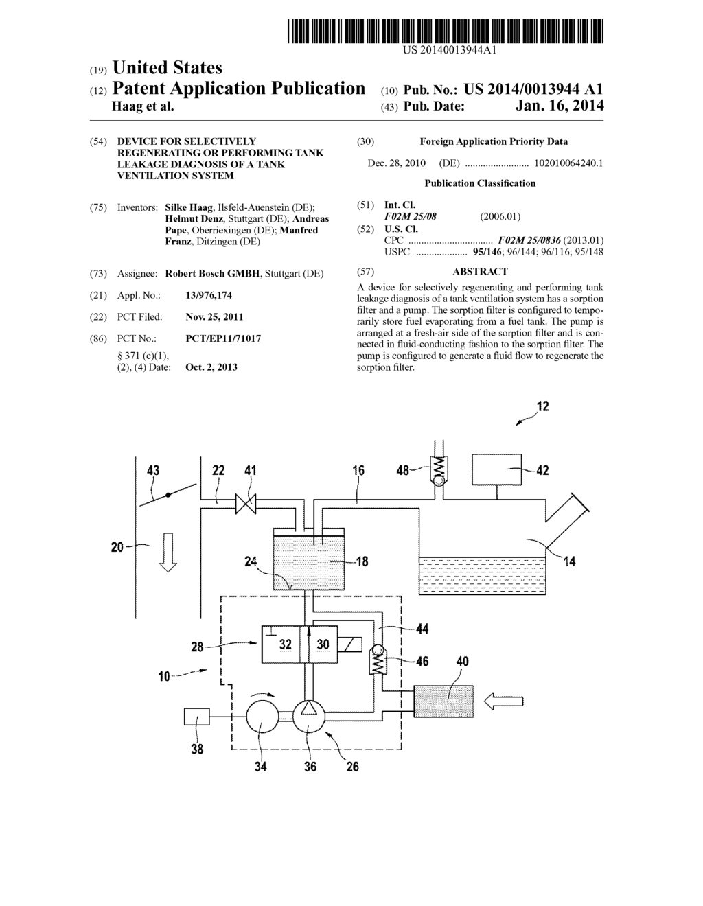 DEVICE FOR SELECTIVELY REGENERATING OR PERFORMING TANK LEAKAGE DIAGNOSIS     OF A TANK VENTILATION SYSTEM - diagram, schematic, and image 01