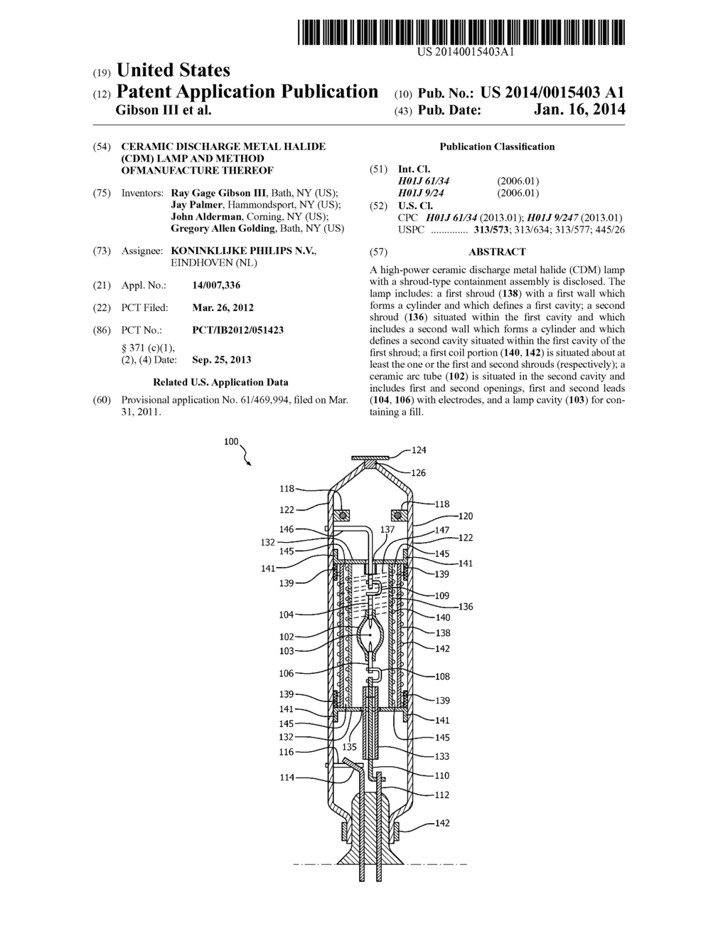 CERAMIC DISCHARGE METAL HALIDE (CDM) LAMP AND METHOD OFMANUFACTURE THEREOF - diagram, schematic, and image 01