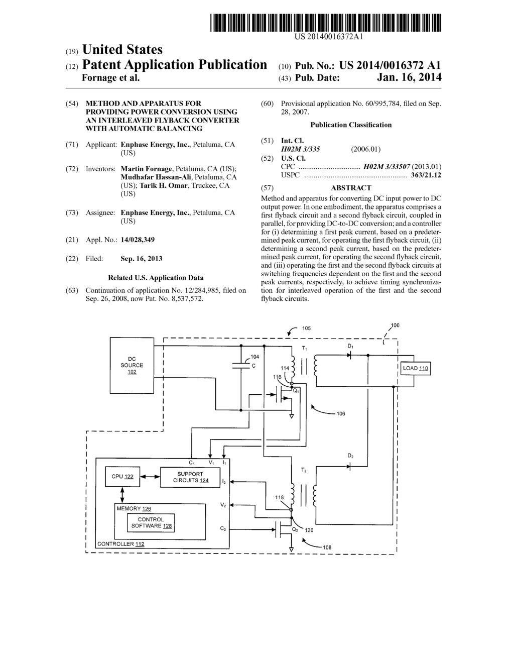 METHOD AND APPARATUS FOR PROVIDING POWER CONVERSION USING AN INTERLEAVED     FLYBACK CONVERTER WITH AUTOMATIC BALANCING - diagram, schematic, and image 01