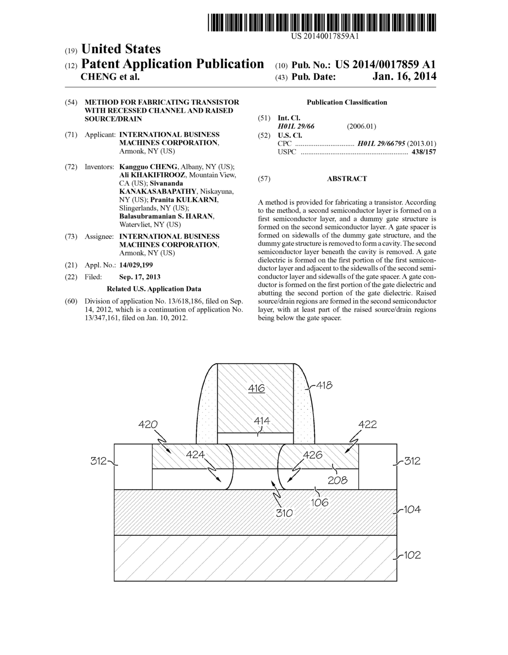 METHOD FOR FABRICATING TRANSISTOR WITH RECESSED CHANNEL AND RAISED     SOURCE/DRAIN - diagram, schematic, and image 01