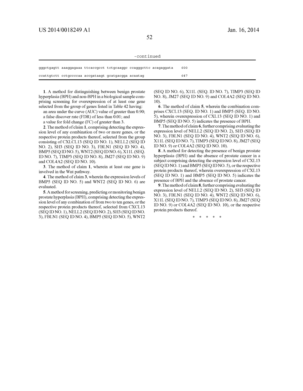 BIOMARKERS FOR SCREENING, PREDICTING, AND MONITORING BENIGN PROSTATE     HYPERPLASIA - diagram, schematic, and image 76