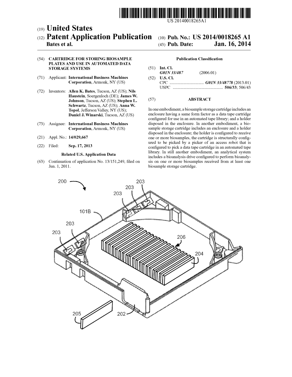 CARTRIDGE FOR STORING BIOSAMPLE PLATES AND USE IN AUTOMATED DATA STORAGE     SYSTEMS - diagram, schematic, and image 01