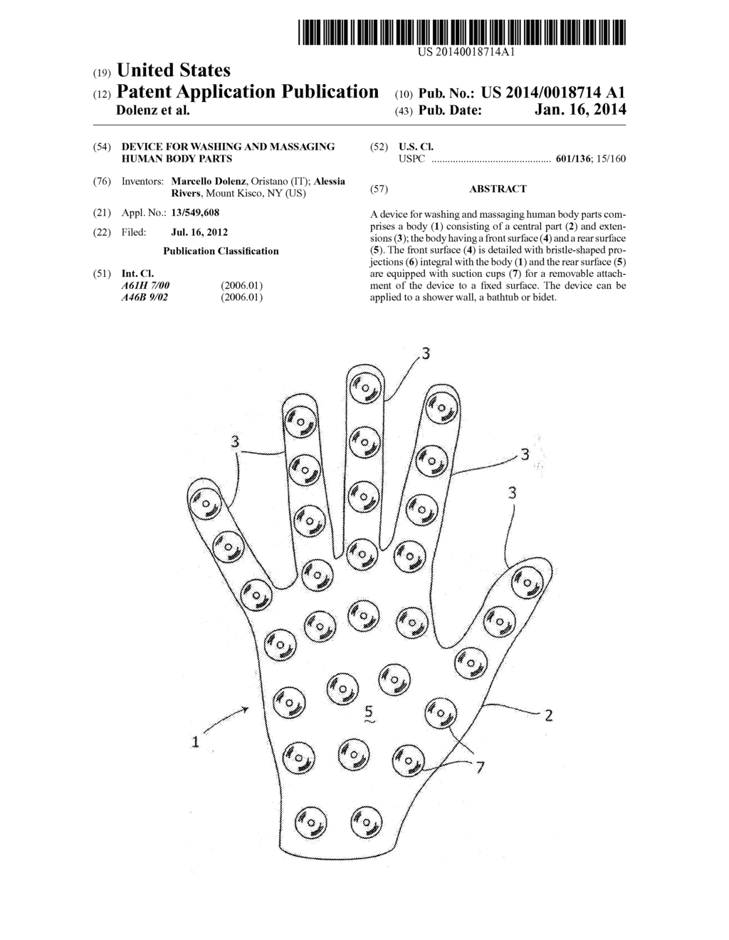 Device for washing and massaging human body parts - diagram, schematic, and image 01