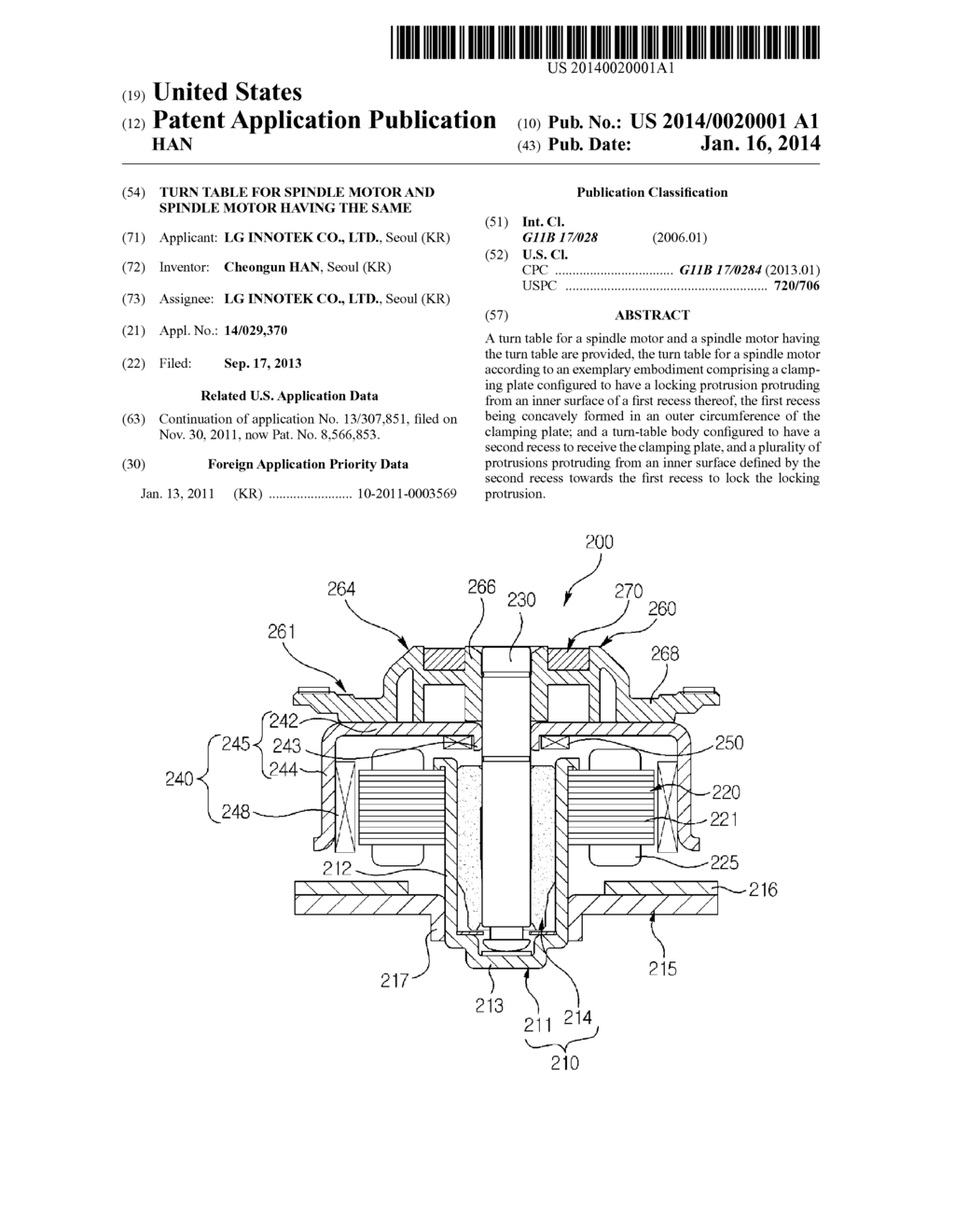 TURN TABLE FOR SPINDLE MOTOR AND SPINDLE MOTOR HAVING THE SAME - diagram, schematic, and image 01