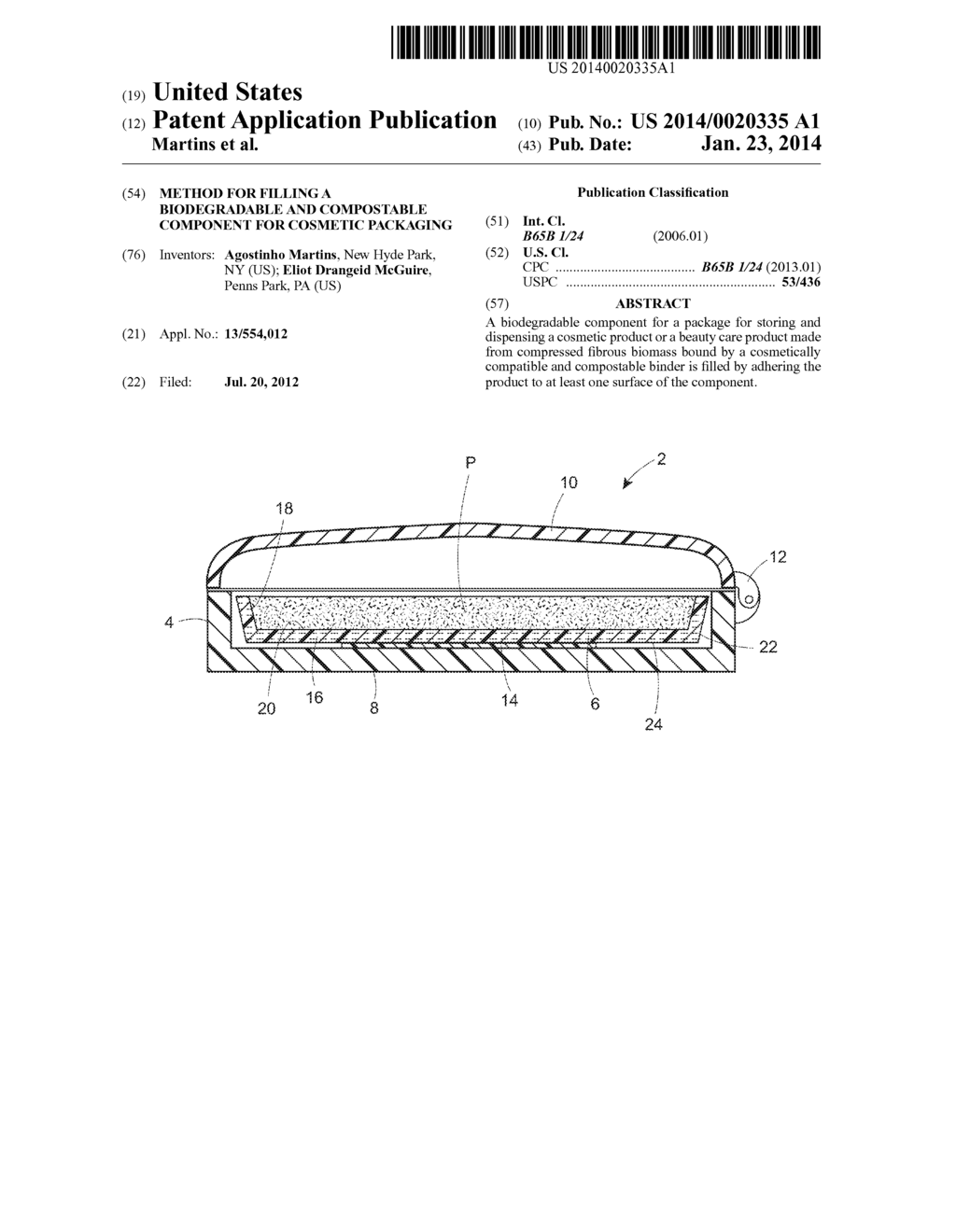 Method For Filling A Biodegradable And Compostable Component For Cosmetic     Packaging - diagram, schematic, and image 01