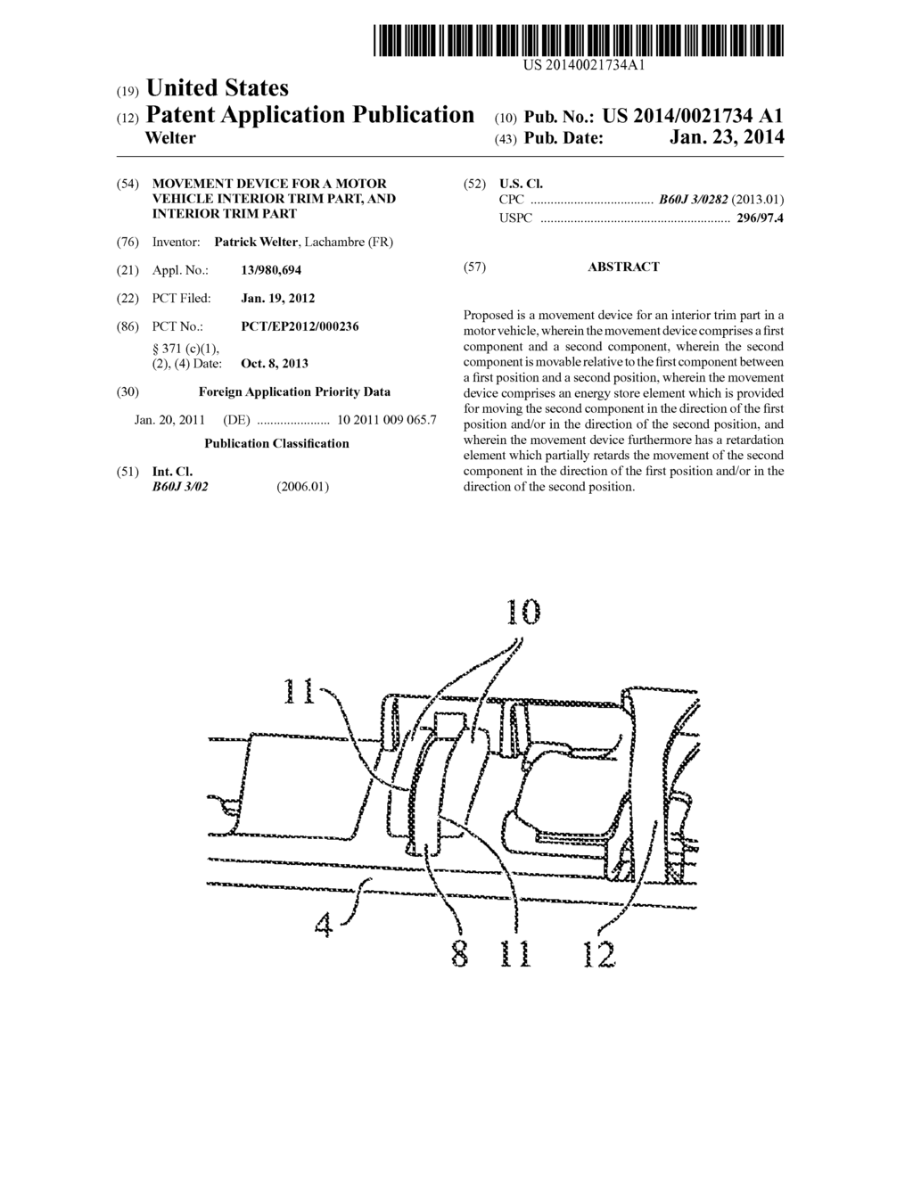 MOVEMENT DEVICE FOR A MOTOR VEHICLE INTERIOR TRIM PART, AND INTERIOR TRIM     PART - diagram, schematic, and image 01