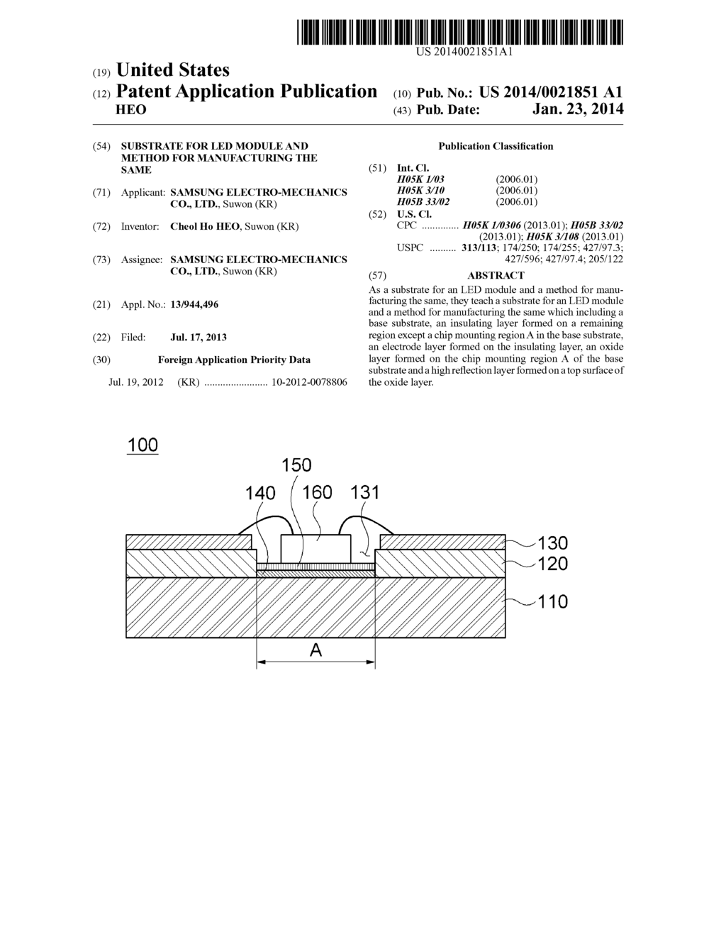 SUBSTRATE FOR LED MODULE AND METHOD FOR MANUFACTURING THE SAME - diagram, schematic, and image 01