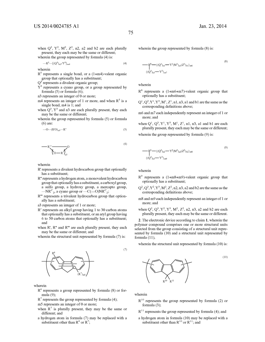 ELECTRONIC DEVICE, POLYMER COMPOUND, ORGANIC COMPOUND, AND METHOD OF     PRODUCING POLYMER COMPOUND - diagram, schematic, and image 76