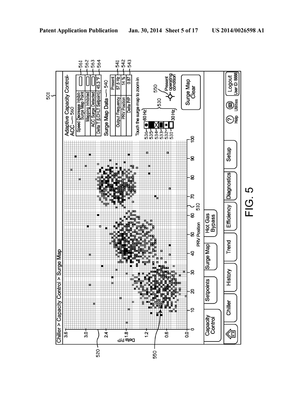 METHODS AND CONTROLLERS FOR PROVIDING A SURGE MAP FOR THE MONITORING AND     CONTROL OF CHILLERS - diagram, schematic, and image 06