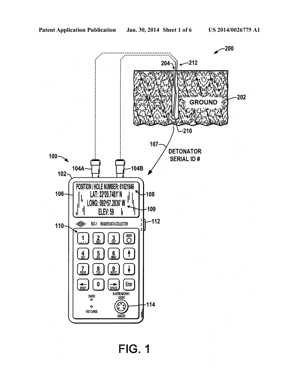 READER APPARATUS AND METHODS FOR VERIFYING ELECTROPNIC DETONATOR POSITION     LOCATIONS AT A BLASTING SITE - diagram, schematic, and image 02