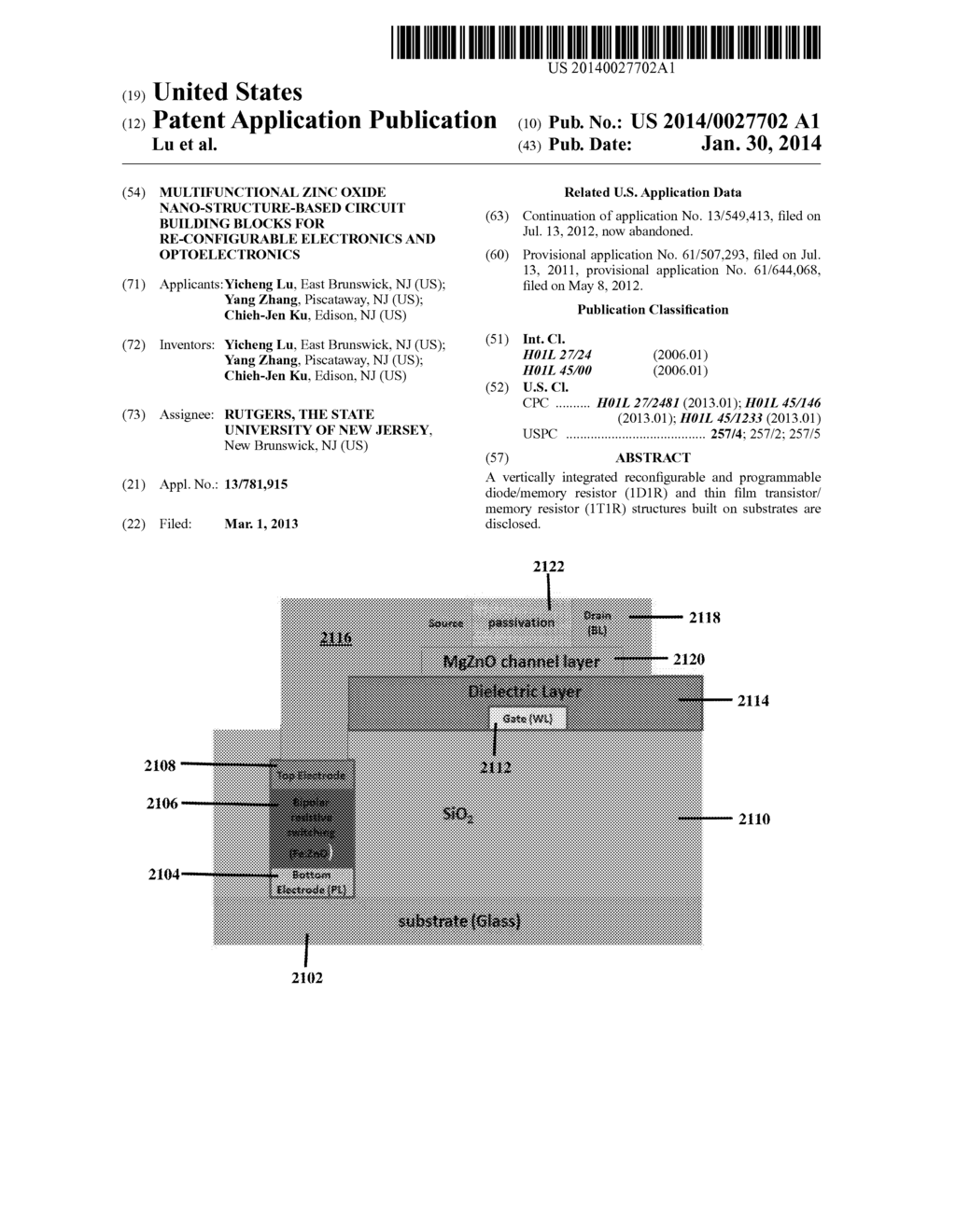 MULTIFUNCTIONAL ZINC OXIDE NANO-STRUCTURE-BASED CIRCUIT BUILDING BLOCKS     FOR RE-CONFIGURABLE ELECTRONICS AND OPTOELECTRONICS - diagram, schematic, and image 01