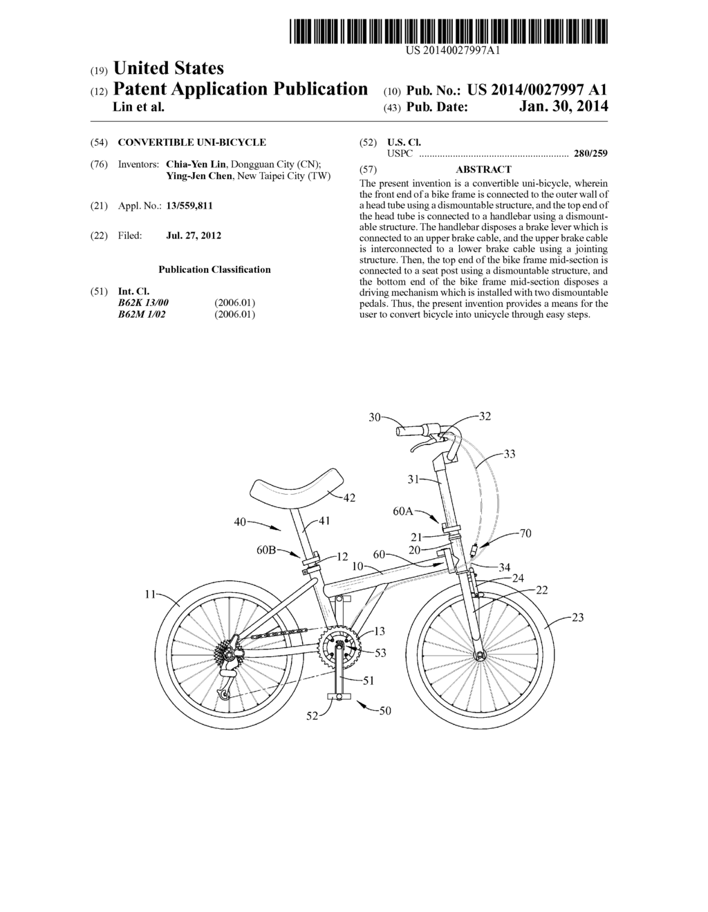 CONVERTIBLE UNI-BICYCLE - diagram, schematic, and image 01