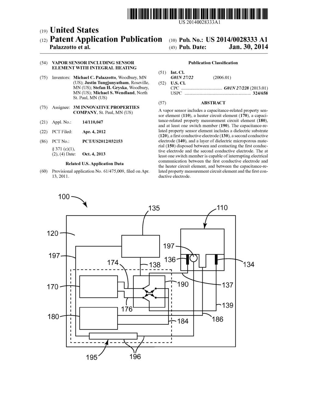 VAPOR SENSOR INCLUDING SENSOR ELEMENT WITH INTEGRAL HEATING - diagram, schematic, and image 01