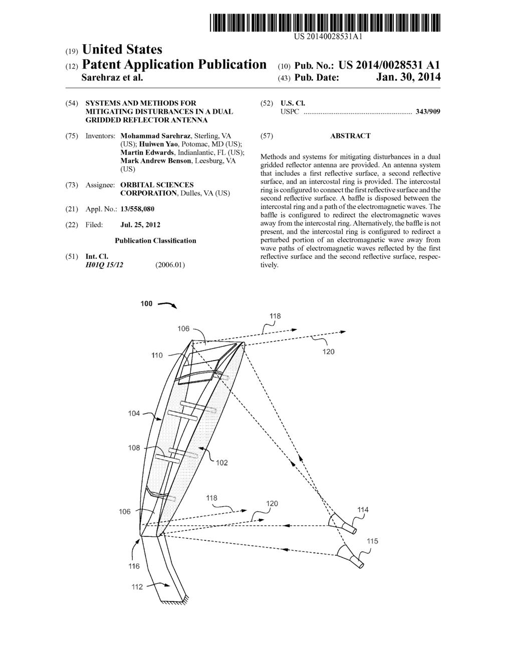 SYSTEMS AND METHODS FOR MITIGATING DISTURBANCES IN A DUAL GRIDDED     REFLECTOR ANTENNA - diagram, schematic, and image 01