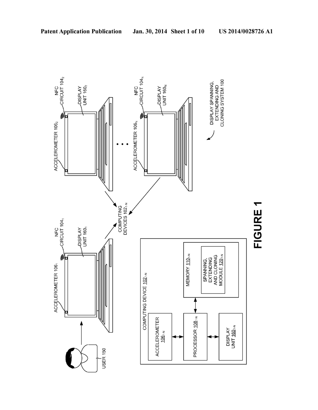 WIRELESS DATA TRANSFER BASED SPANNING, EXTENDING AND/OR CLONING OF DISPLAY     DATA ACROSS A PLURALITY OF COMPUTING DEVICES - diagram, schematic, and image 02