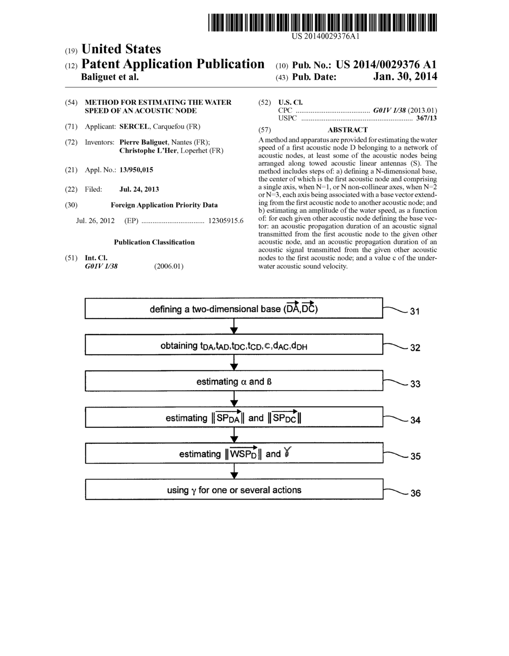 METHOD FOR ESTIMATING THE WATER SPEED OF AN ACOUSTIC NODE - diagram, schematic, and image 01