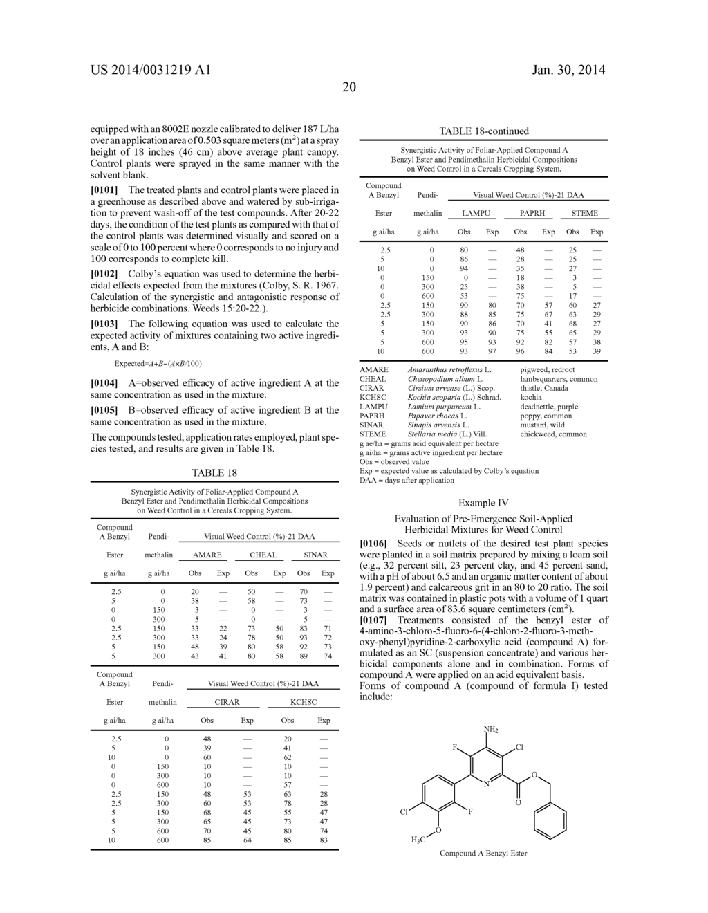 HERBICIDAL COMPOSITIONS COMPRISING     4-AMINO-3-CHLORO-5-FLUORO-6-(4-CHLORO-2-FLUORO-3-METHOXYPHENYL)PYRIDINE-2-    -CARBOXYLIC ACID OR A DERIVATIVE THEREOF AND MICROTUBULE INHIBITING     HERBICIDES - diagram, schematic, and image 21