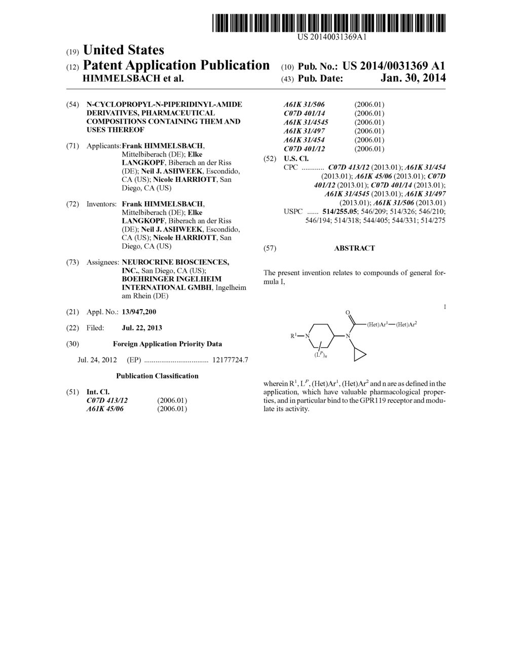 N-CYCLOPROPYL-N-PIPERIDINYL-AMIDE DERIVATIVES, PHARMACEUTICAL COMPOSITIONS     CONTAINING THEM AND USES THEREOF - diagram, schematic, and image 01