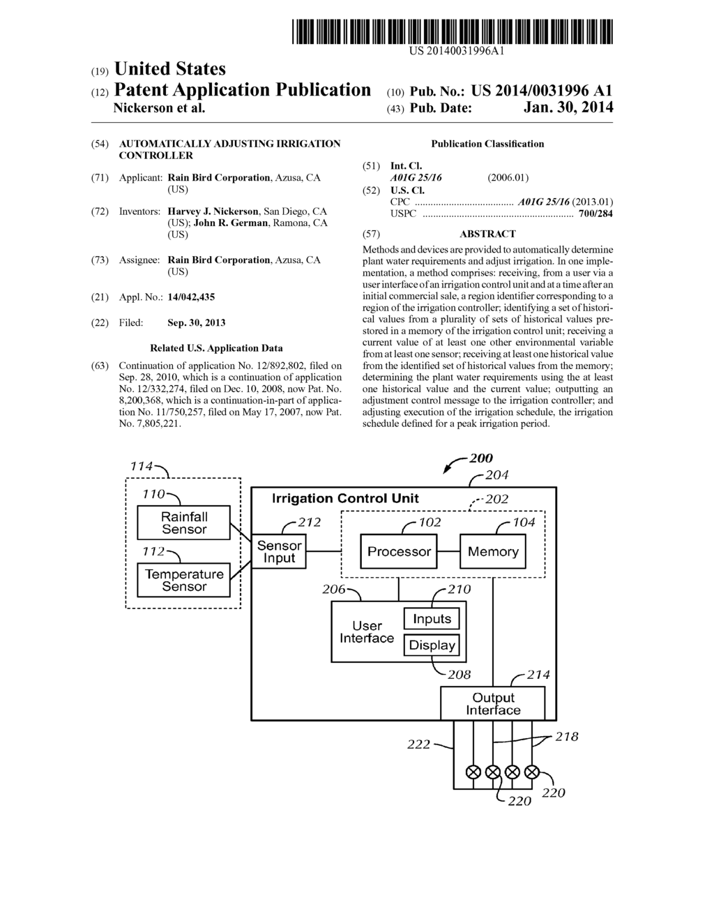 AUTOMATICALLY ADJUSTING IRRIGATION CONTROLLER - diagram, schematic, and image 01