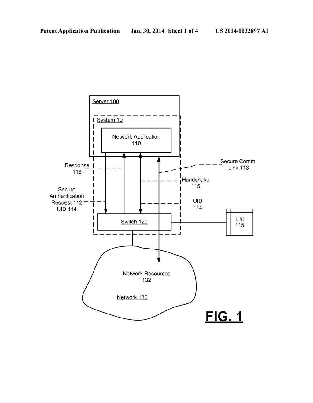 SECURELY ESTABLISHING A COMMUNICATION CHANNEL BETWEEN A SWITCH AND A     NETWORK-BASED APPLICATION USING A UNIQUE IDENTIFIER FOR THE NETWORK-BASED     APPLICATION - diagram, schematic, and image 02