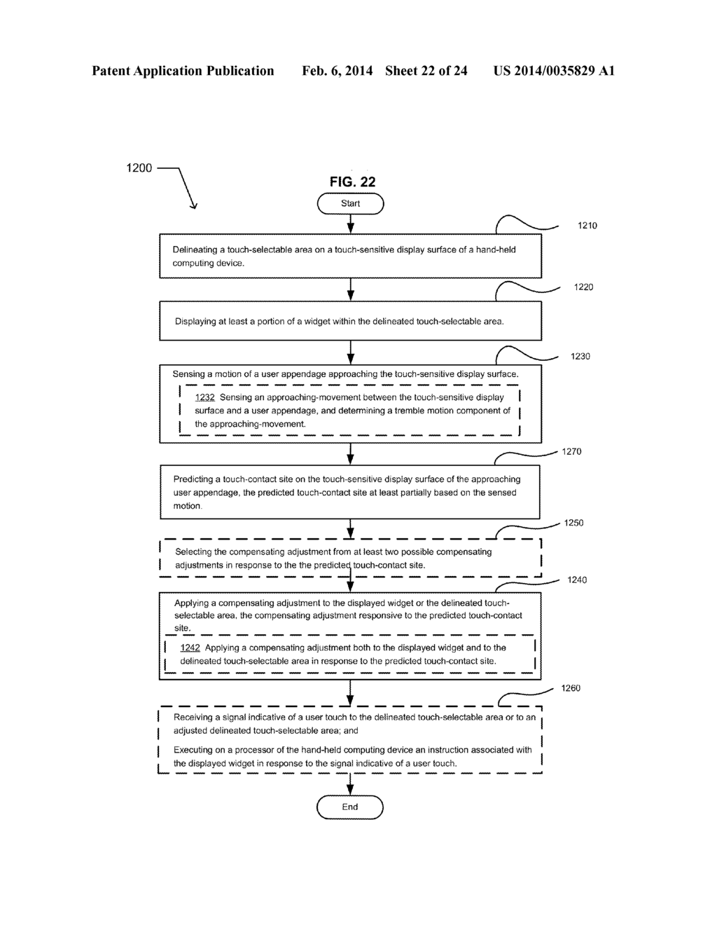 ADJUSTING A DISPLAYED WIDGET OR DELINEATED TOUCH-SELECTABLE AREA OF A     TOUCH SCREEN DISPALY IN RESPONSE TO A PREDICTED TOUCH-CONTACT SITE OF AN     APPROACHING USER-APPENDAGE - diagram, schematic, and image 23