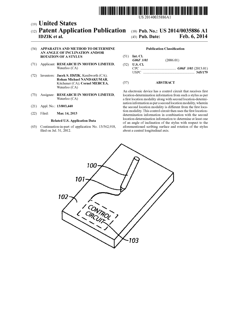 Apparatus and Method to Determine an Angle of Inclination and/or Rotation     of a Stylus - diagram, schematic, and image 01