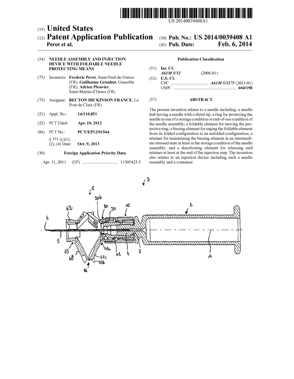 NEEDLE ASSEMBLY AND INJECTION DEVICE WITH FOLDABLE NEEDLE PROTECTING MEANS - diagram, schematic, and image 01