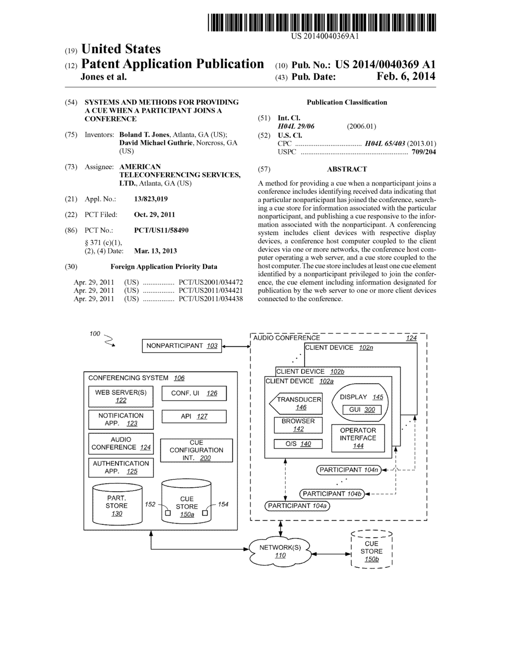 Systems and Methods for Providing a Cue When a Participant Joins a     Conference - diagram, schematic, and image 01