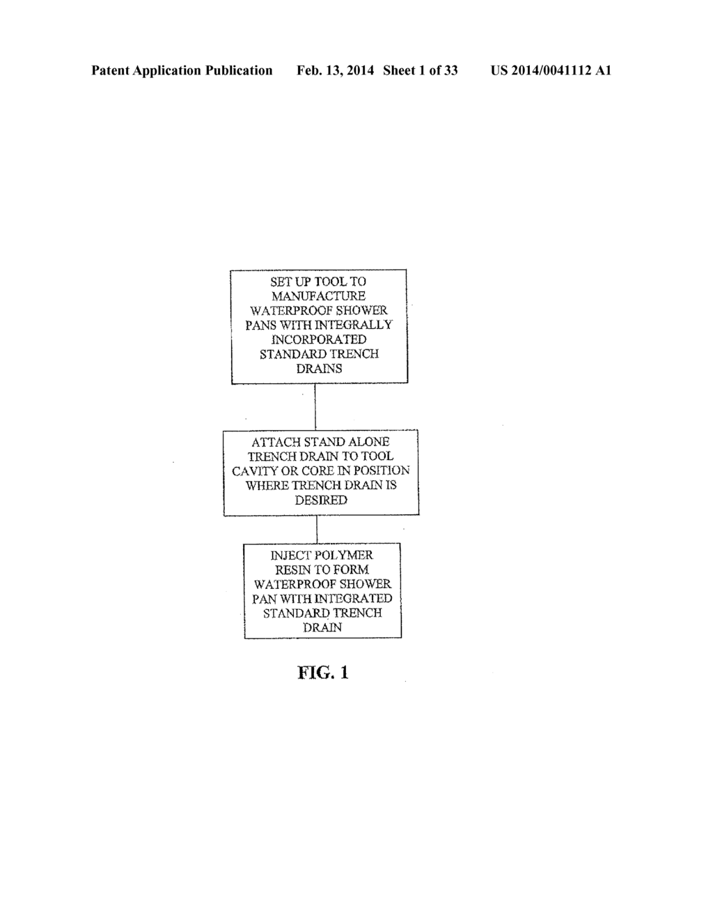 METHODS FOR CREATING SHOWER PAN ASSEMBLIES WITH MORTAR BED OR OTHER HAND     MADE FLOORS AND PREFABRICATED TRENCHES AND RESULTING ASSEMBLIES - diagram, schematic, and image 02