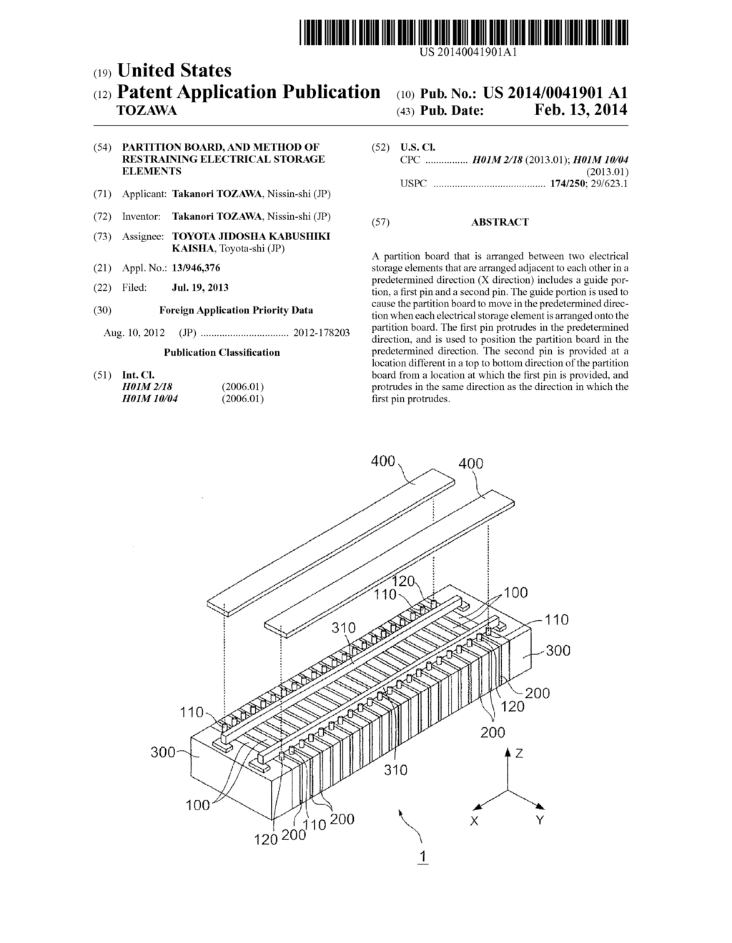 PARTITION BOARD, AND METHOD OF RESTRAINING ELECTRICAL STORAGE ELEMENTS - diagram, schematic, and image 01