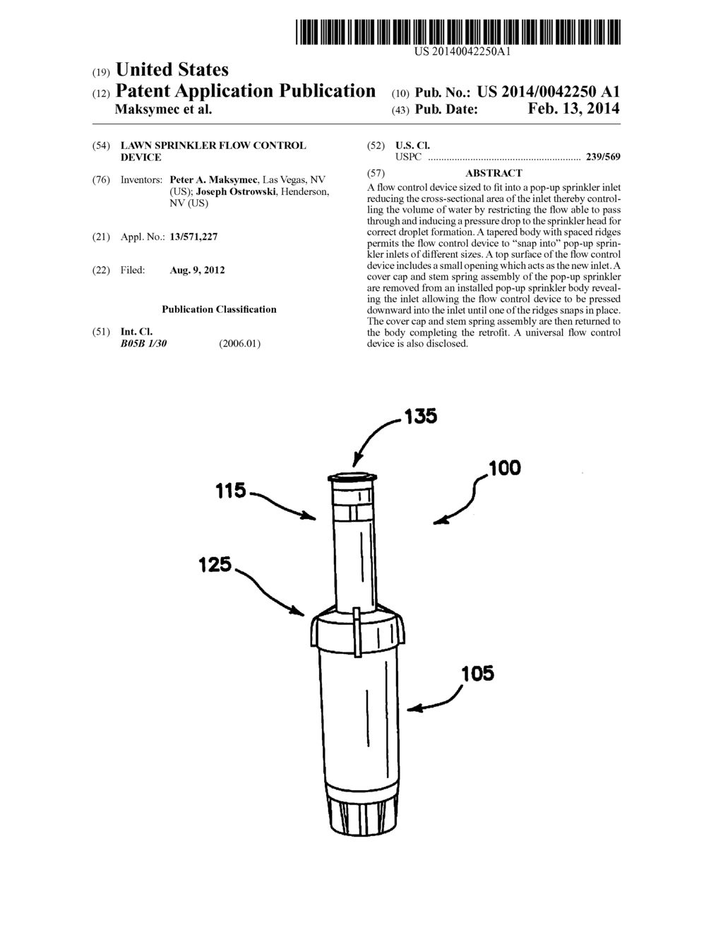 LAWN SPRINKLER FLOW CONTROL DEVICE - diagram, schematic, and image 01