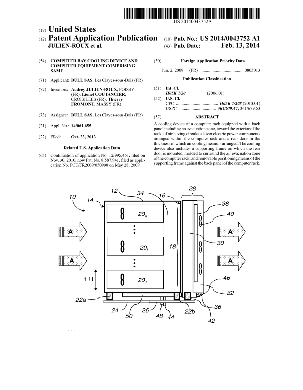 COMPUTER BAY COOLING DEVICE AND COMPUTER EQUIPMENT COMPRISING SAME - diagram, schematic, and image 01