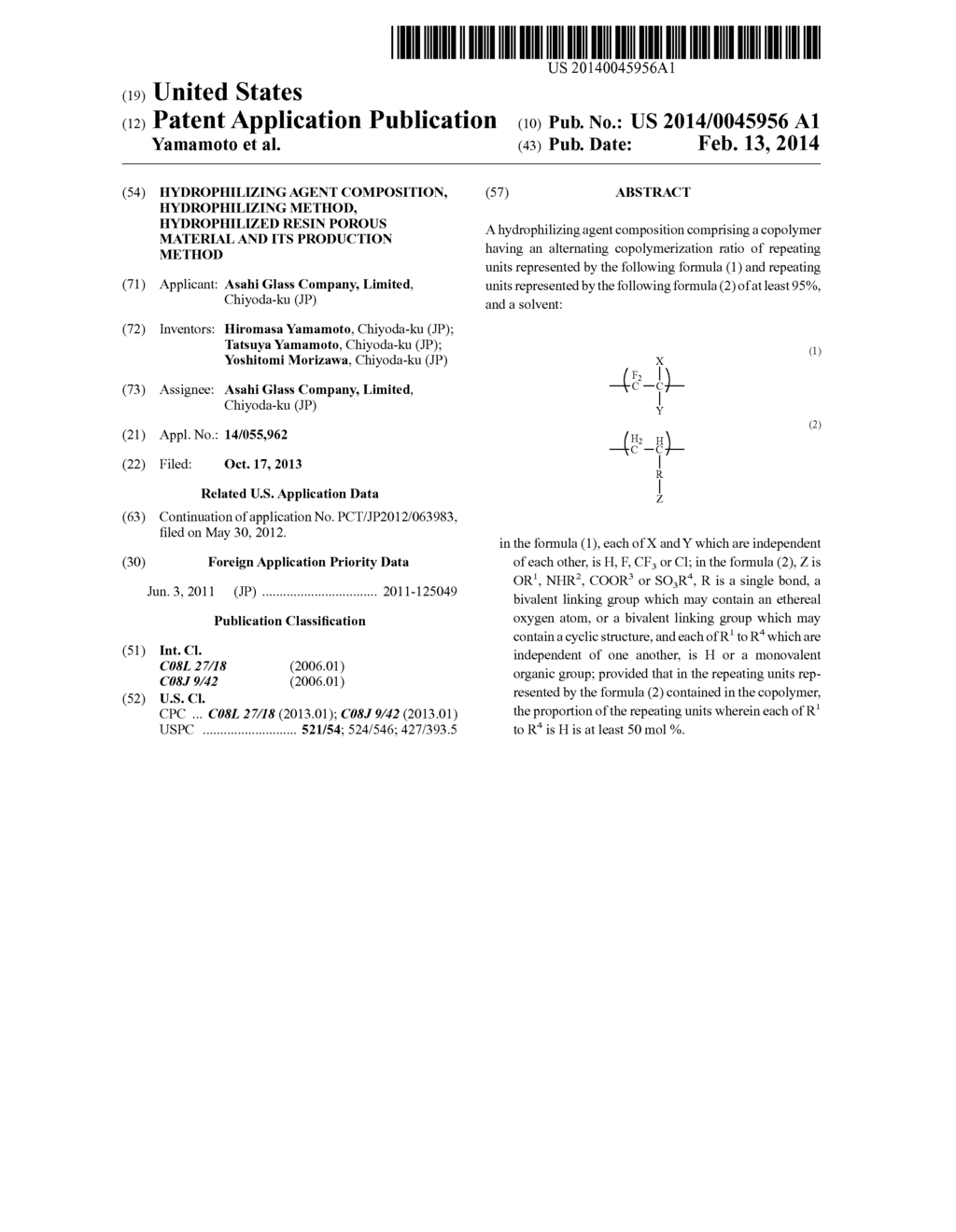 HYDROPHILIZING AGENT COMPOSITION, HYDROPHILIZING METHOD, HYDROPHILIZED     RESIN POROUS MATERIAL AND ITS PRODUCTION METHOD - diagram, schematic, and image 01