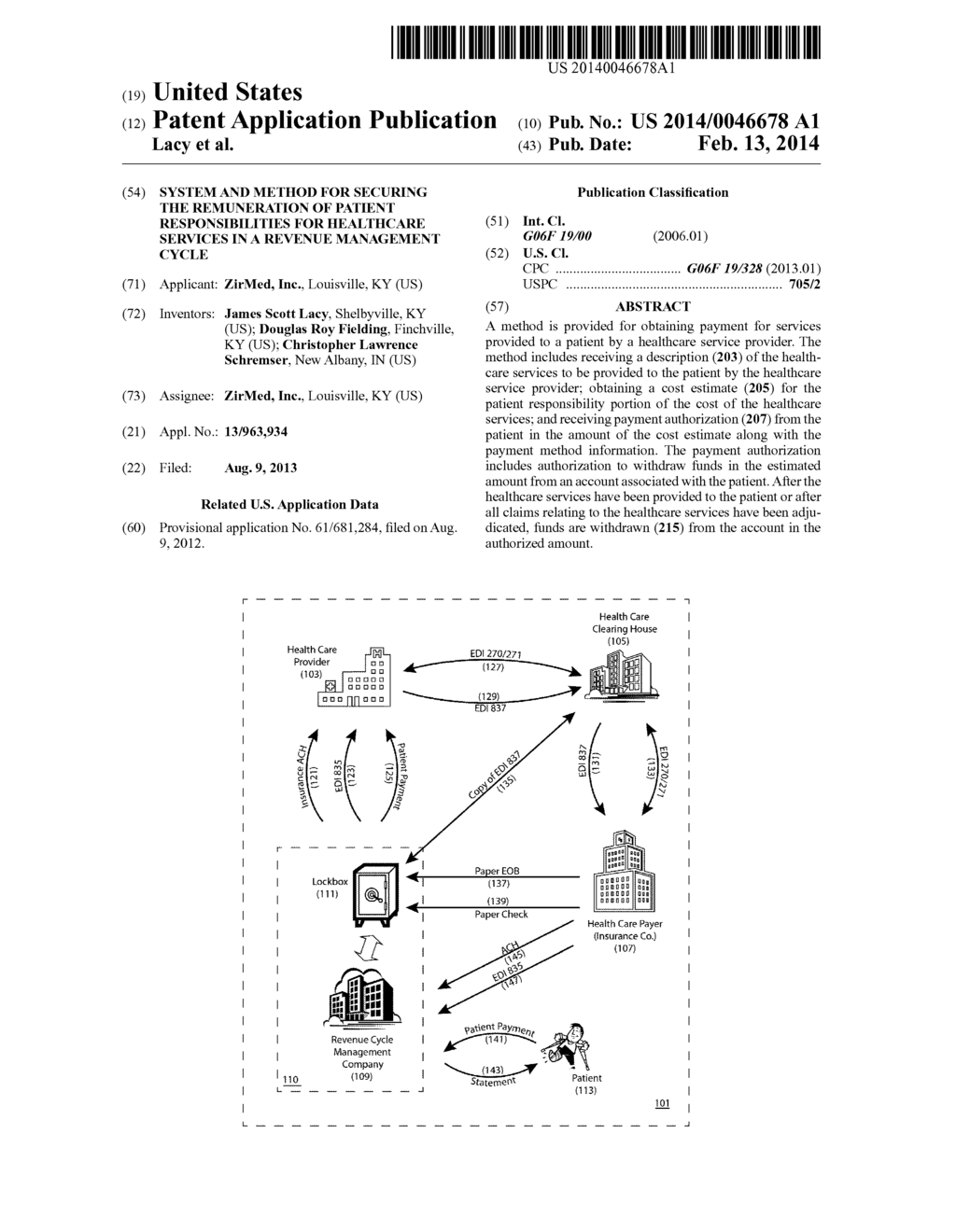 System and Method for Securing the Remuneration of Patient     Responsibilities for Healthcare Services in a Revenue Management Cycle - diagram, schematic, and image 01